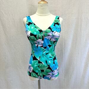 Maxine of Hollywood vintage 60s tropical flora one piece pin-up swimsuit size 12